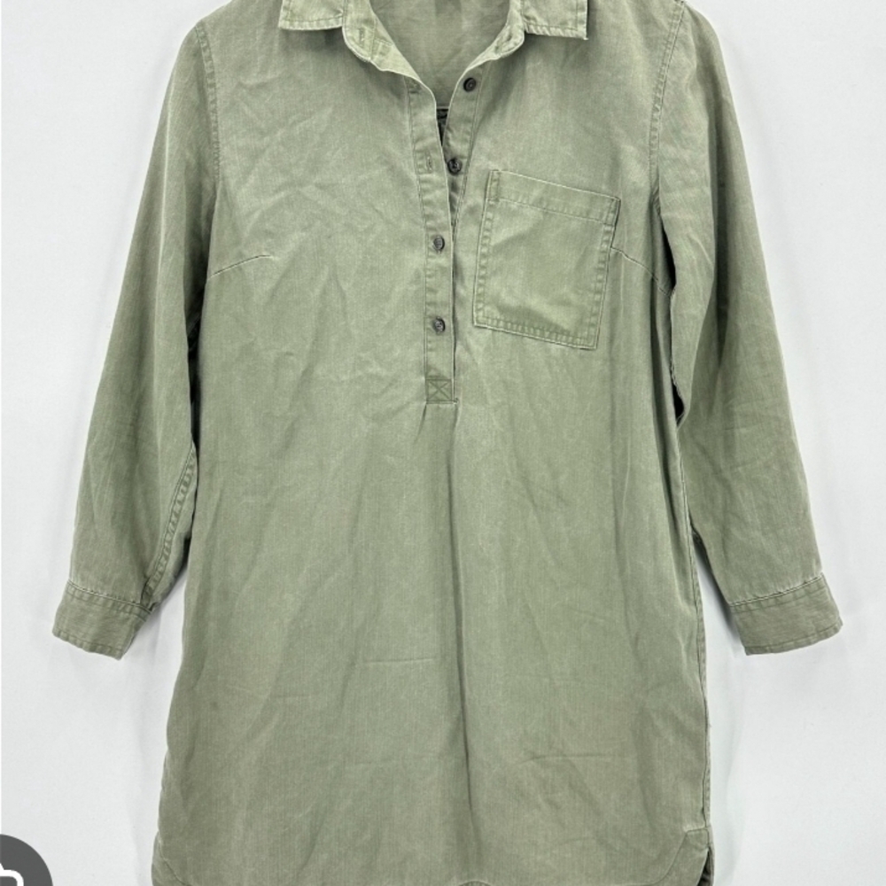 Old Navy Shirt Dress Womens Pullover Long Sleeve Pocket Tencel Olive Green SP